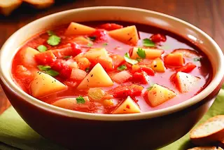 Sopa Manhattan con almejas y papas