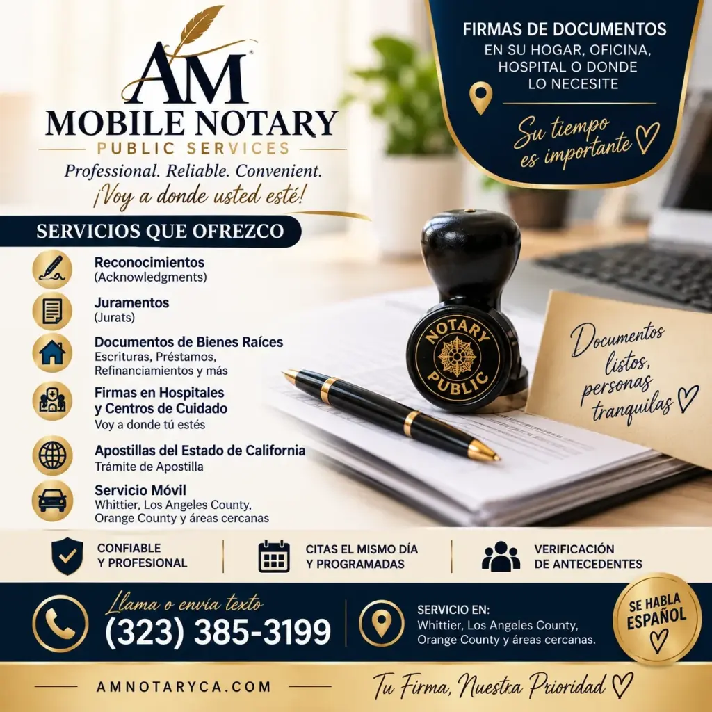 Mobile Notary Public – Servicio Móvil en Español
