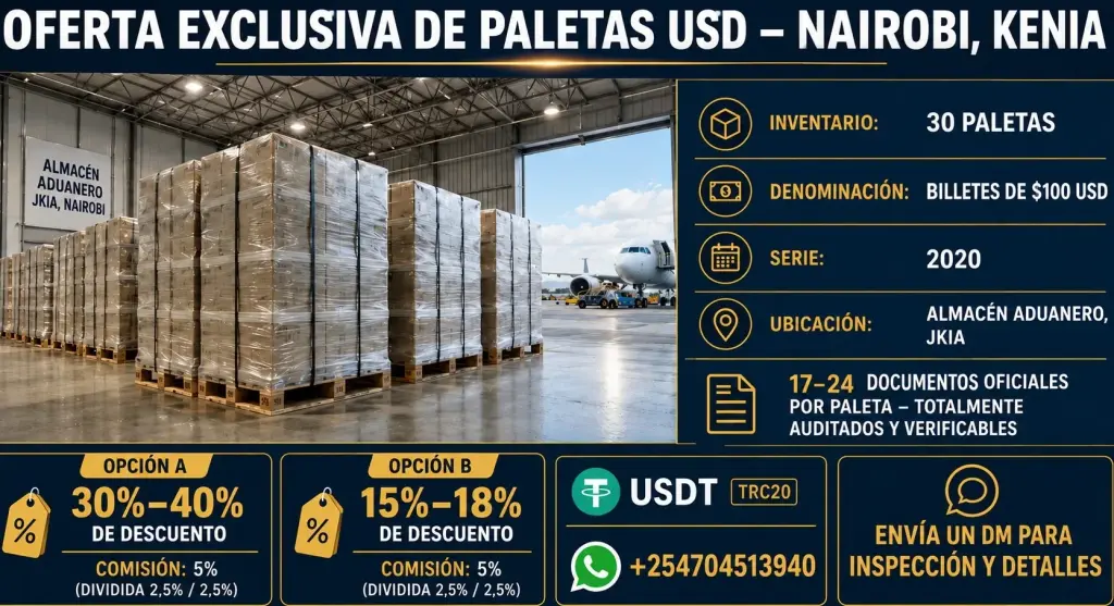OPORTUNIDAD DE ADQUISICIÓN DE PALETAS DE EFECTIVO EN USD | NAIROBI, KENIA