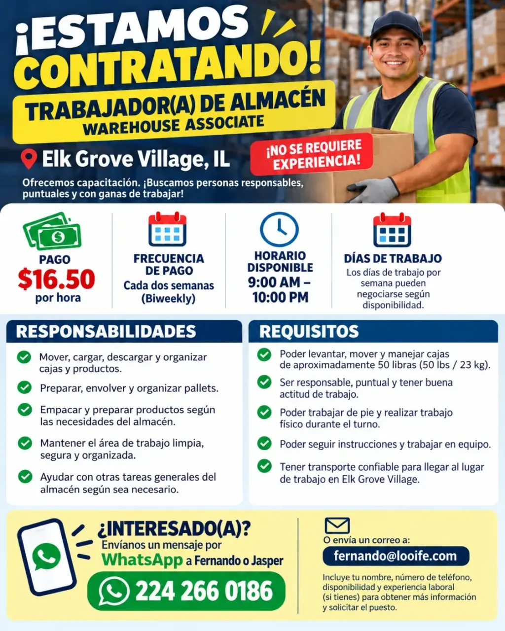 Trabajo en Almacén en Elk Grove Village, IL | $16.50/hora