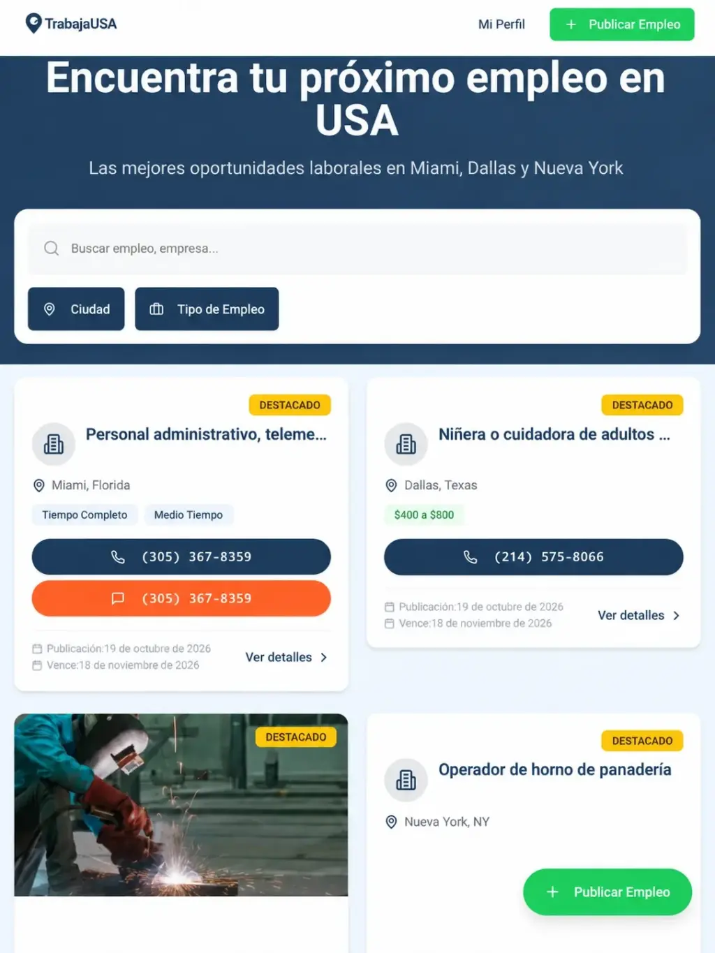 TRABAJOS EN NEW YORK, MIAMI Y DALLAS