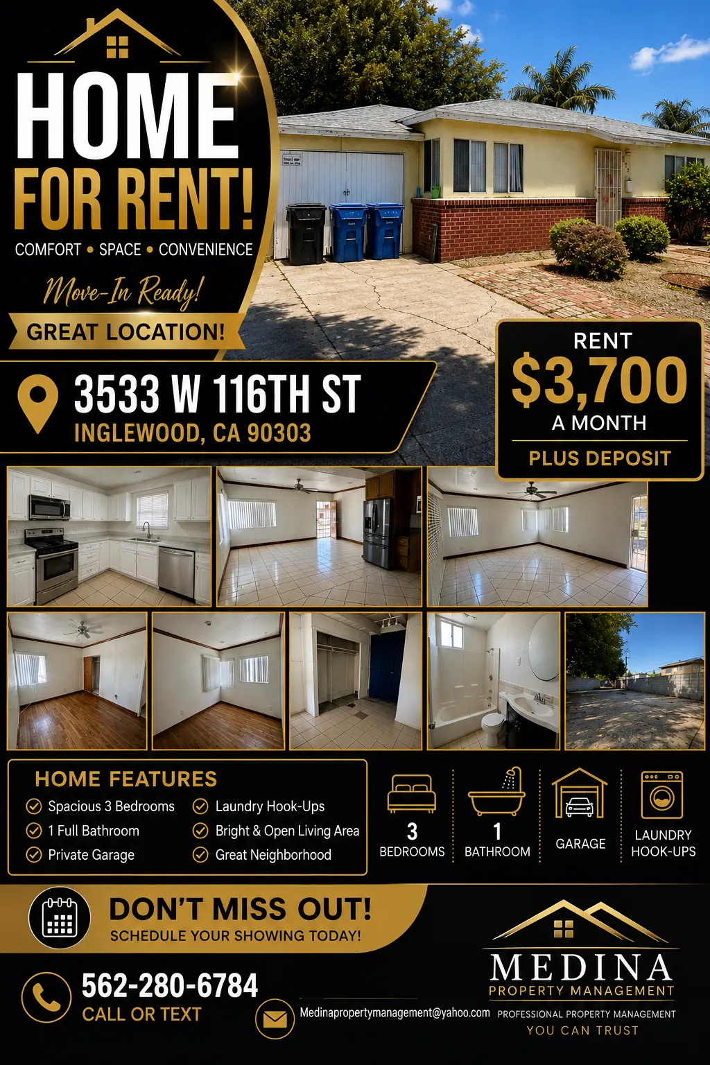 Casa de Renta 3 rec 1 baño Inglewood