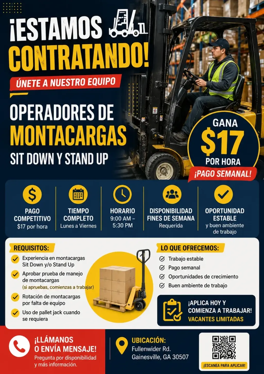 Se Busca Operadores de Montacargas en Gainesville, GA