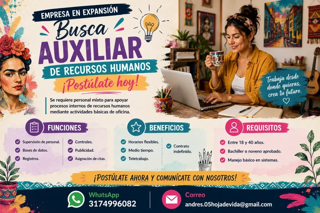 Empresa en Expansión Busca Auxiliar de Recursos Humanos – Postúlate Hoy