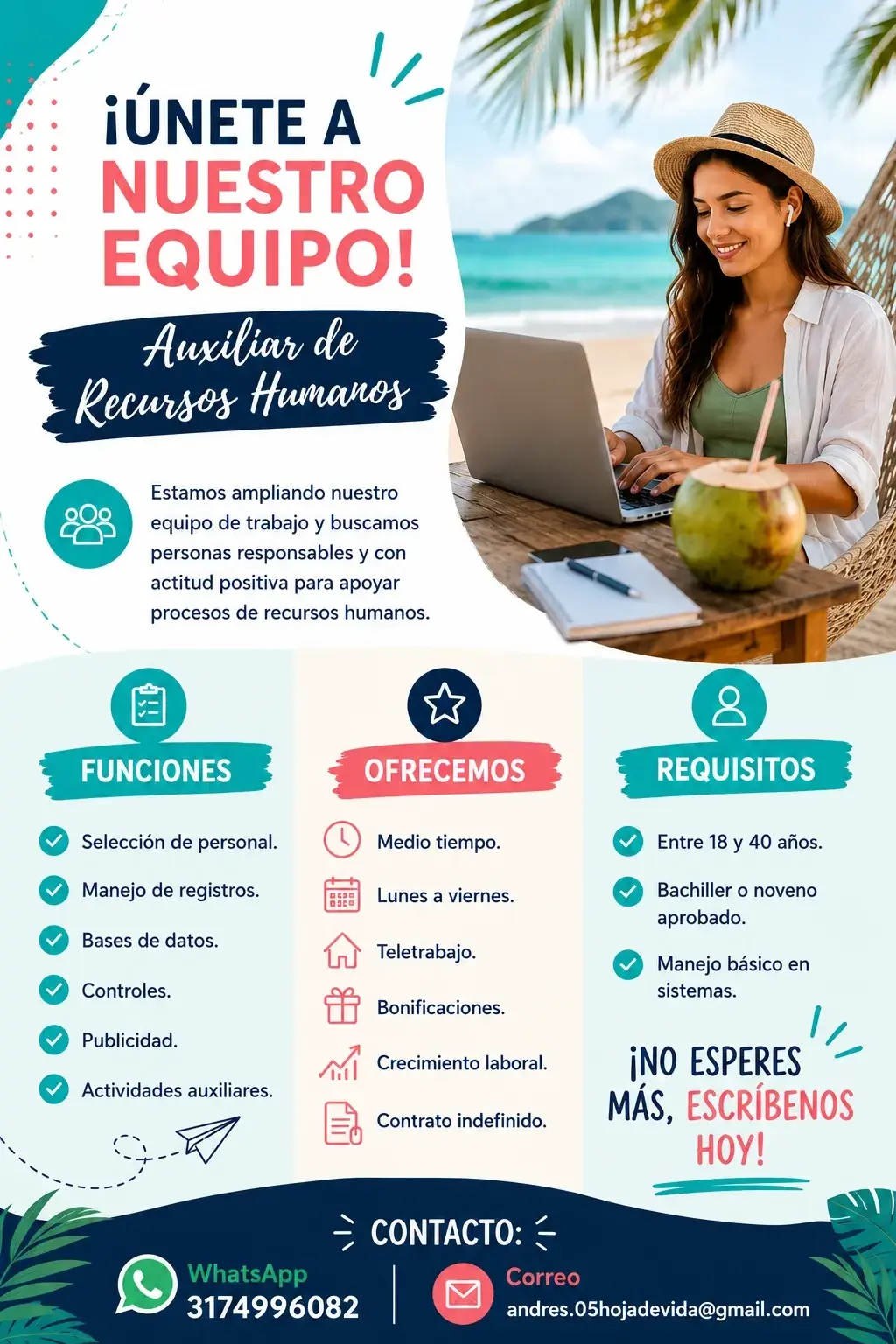 ¡Únete a Nuestro Equipo! Auxiliar de Recursos Humanos
