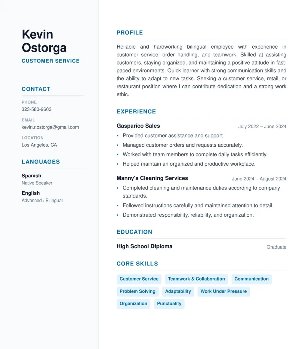 Busco Empleo mesero o cajero Los Angeles / Looking for a job in LA