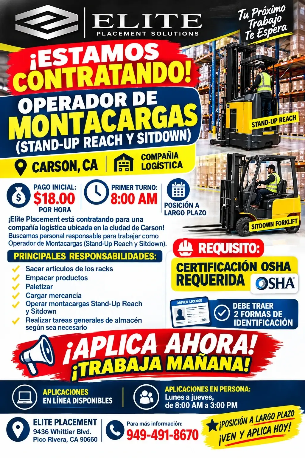 SOLICITAMOS MONTECARGAS BODEGA