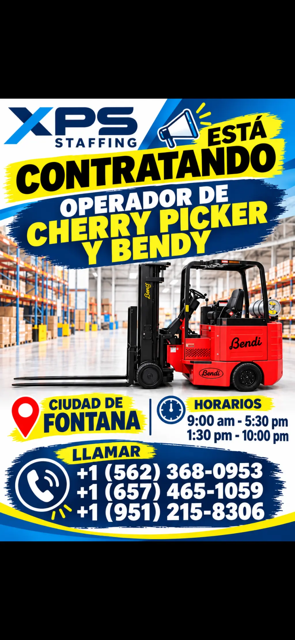 Operador de cherry picker y Bendi en Fontana