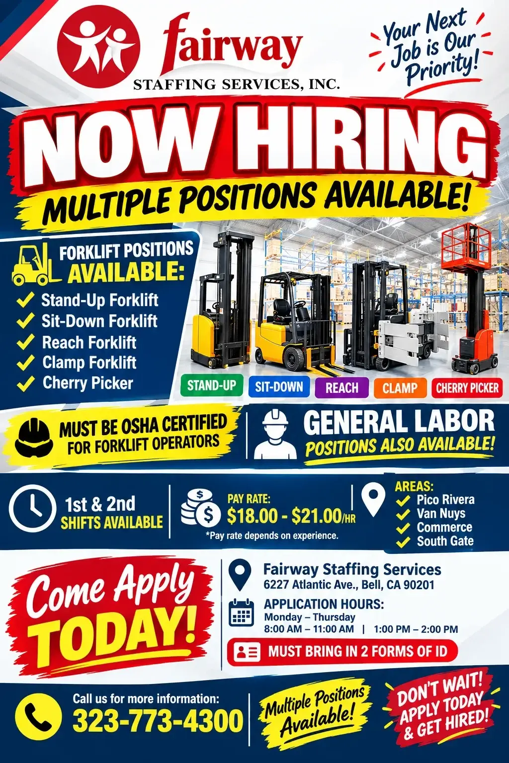 Now hiring Forklift Drivers