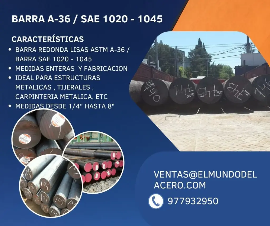 Barras de Acero ASTM A-36 / SAE 1020 - 1045 en Venta
