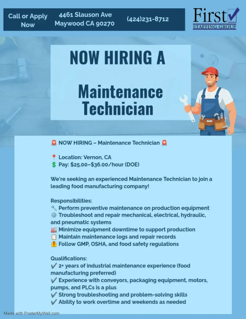 Maintenance Technician – Food Manufacturing