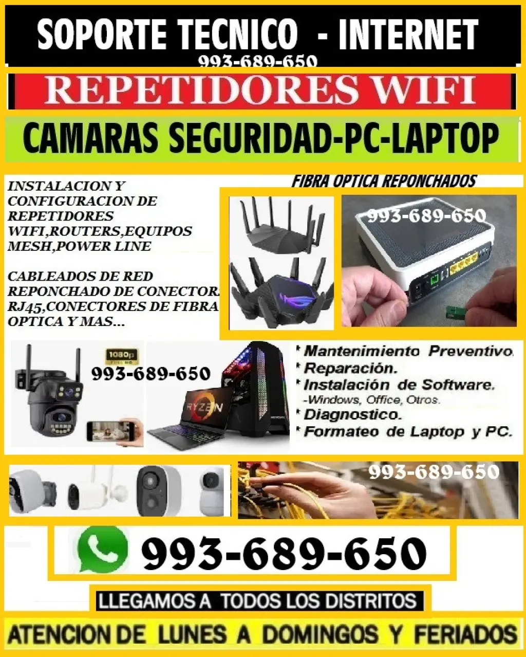 SERVICIO TÉCNICO A INTERNET PC LAPTOP CAMARAS DE SEGURIDAD REPETIDORES CABLEADO