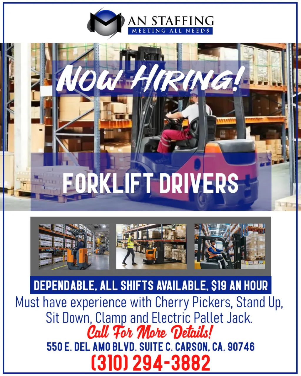 Trabajos Disponible - Forklift/Warehouse