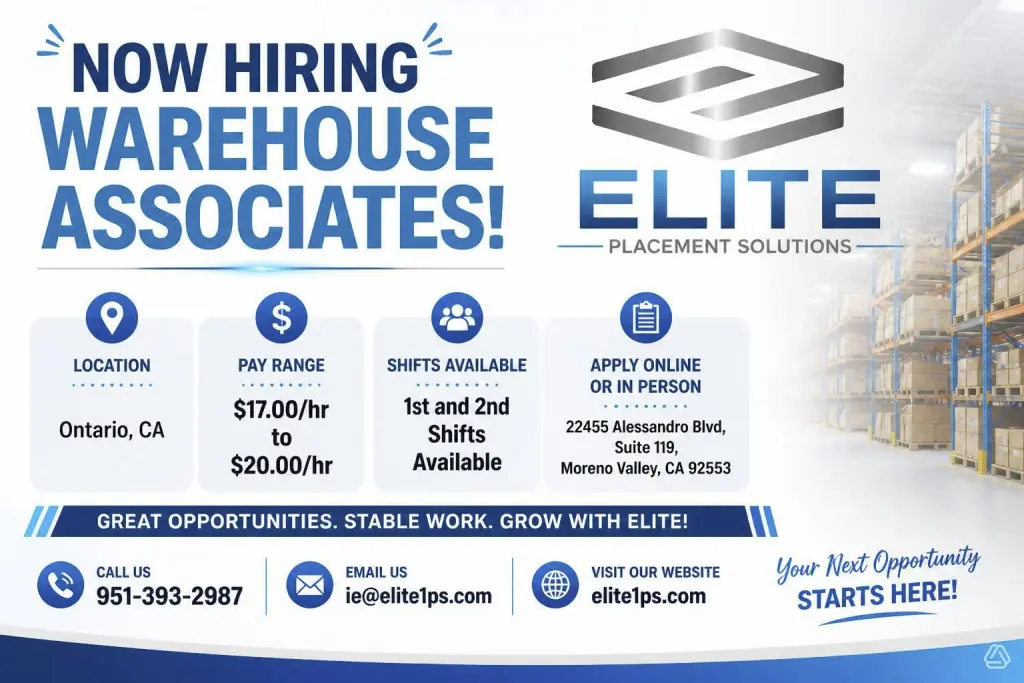 Estamos Contratando Empleados De Bodega En Ontario, CA