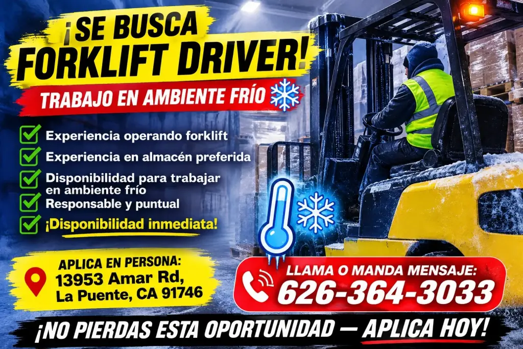 🚜 ¡OPORTUNIDAD DE TRABAJO! FORKLIFT DRIVER EN AMBIENTE FRÍO ❄️