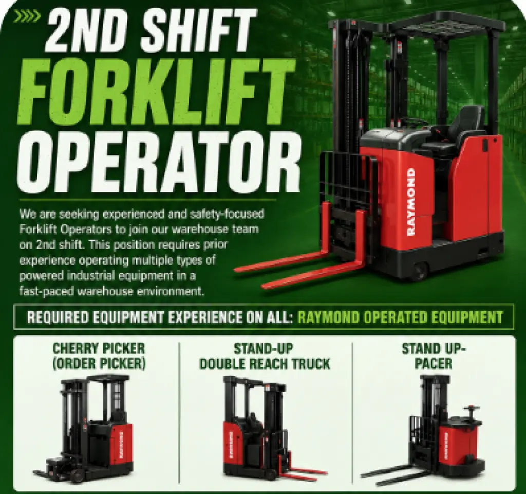 2nd shift Forklift Operators wanted