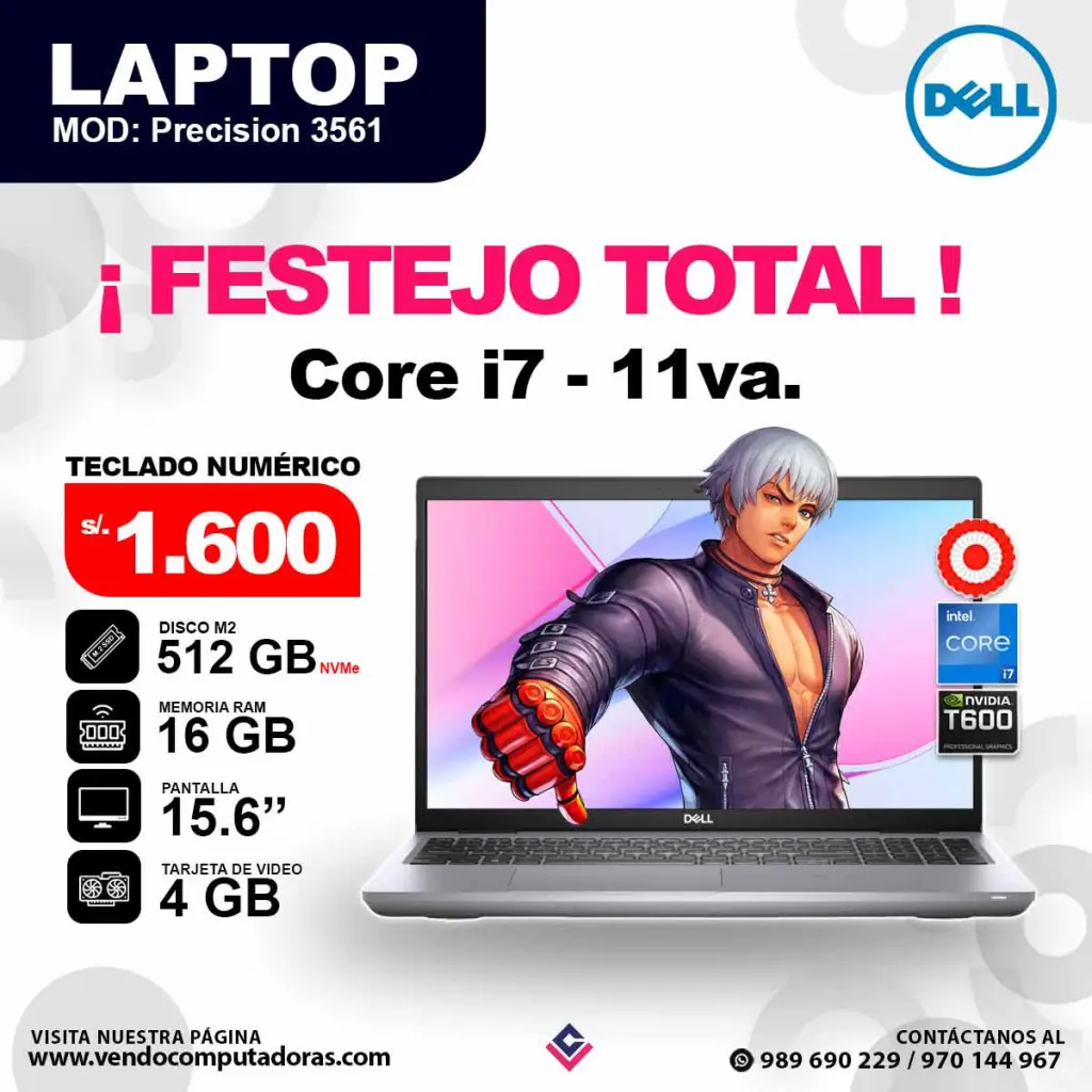Laptop DELL Intel core i7 - 11va. PRECISION 3561