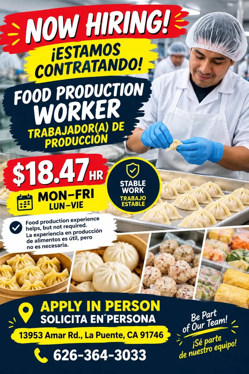 🔥 ¡ESTAMOS CONTRATANDO! | FOOD PRODUCTION – $18.47/HR