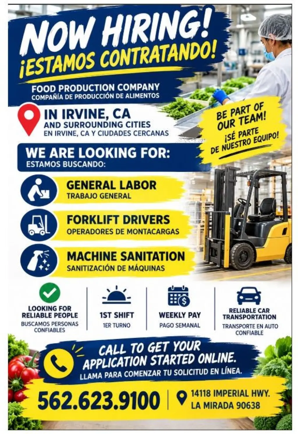 🚨 ¡CONTRATACIÓN INMEDIATA EN IRVINE, CA! 🚨