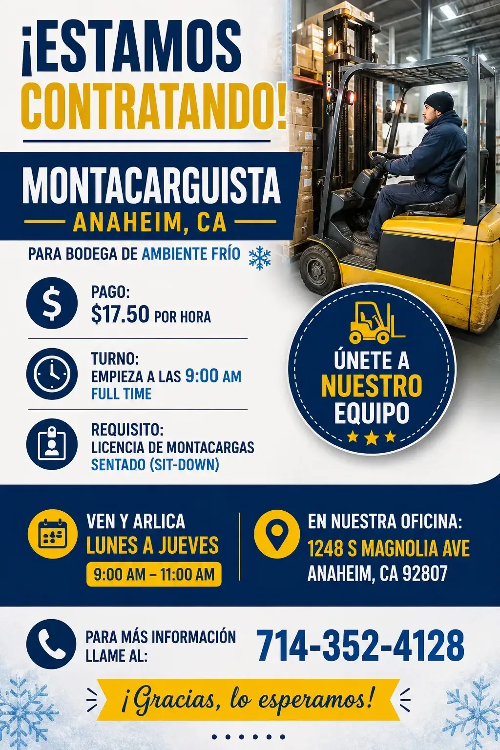 📢 ¡ESTAMOS CONTRATANDO! – MONTACARGUISTA