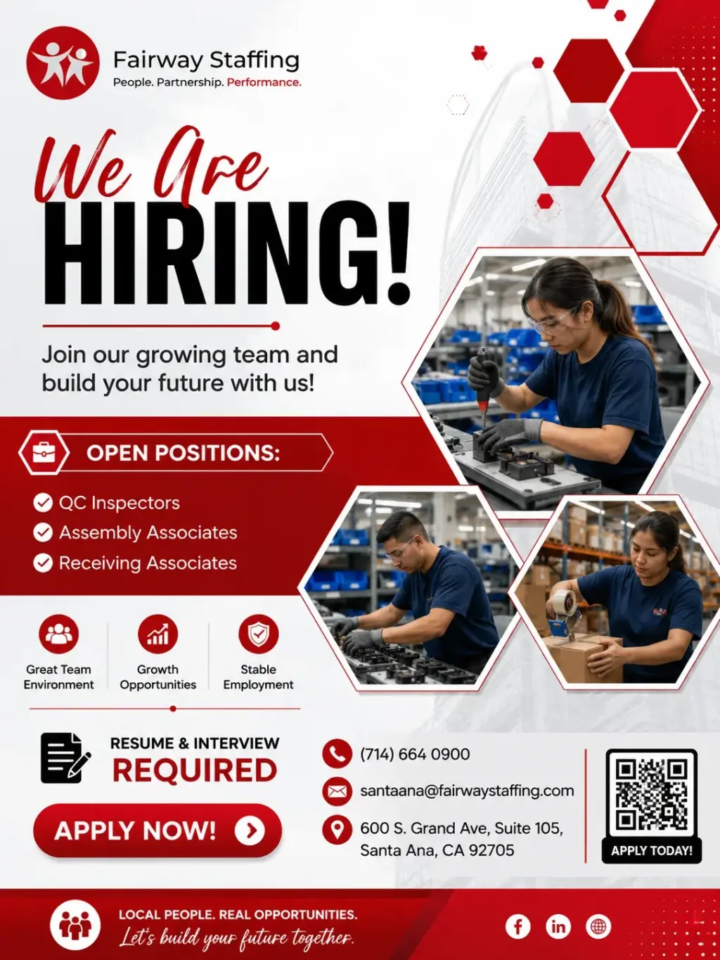 Now Hiring: ✅ QC Inspectors ✅ Assembly Associates ✅ Receiving Associates