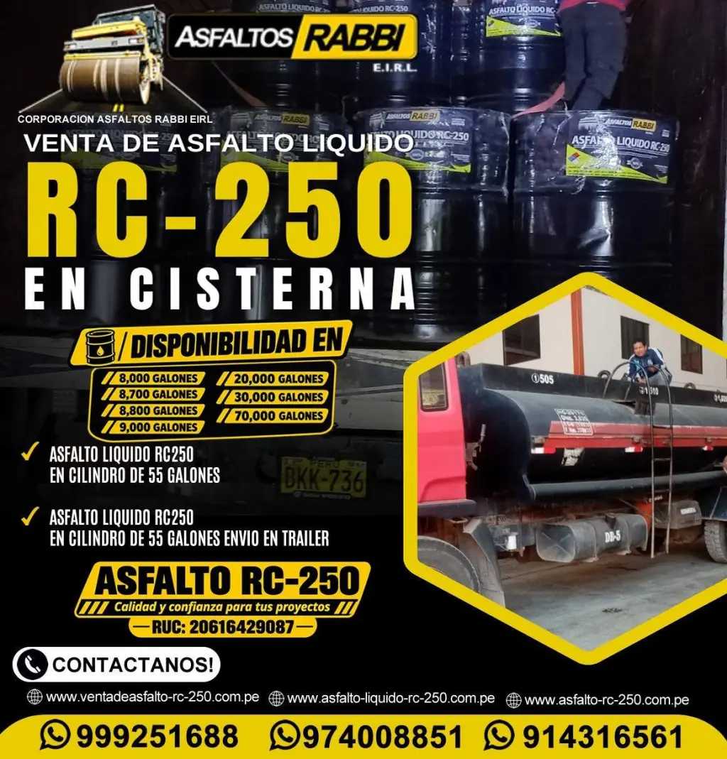 venta de Asfalto RC-250 de Alto Rendimiento para Obras Viales