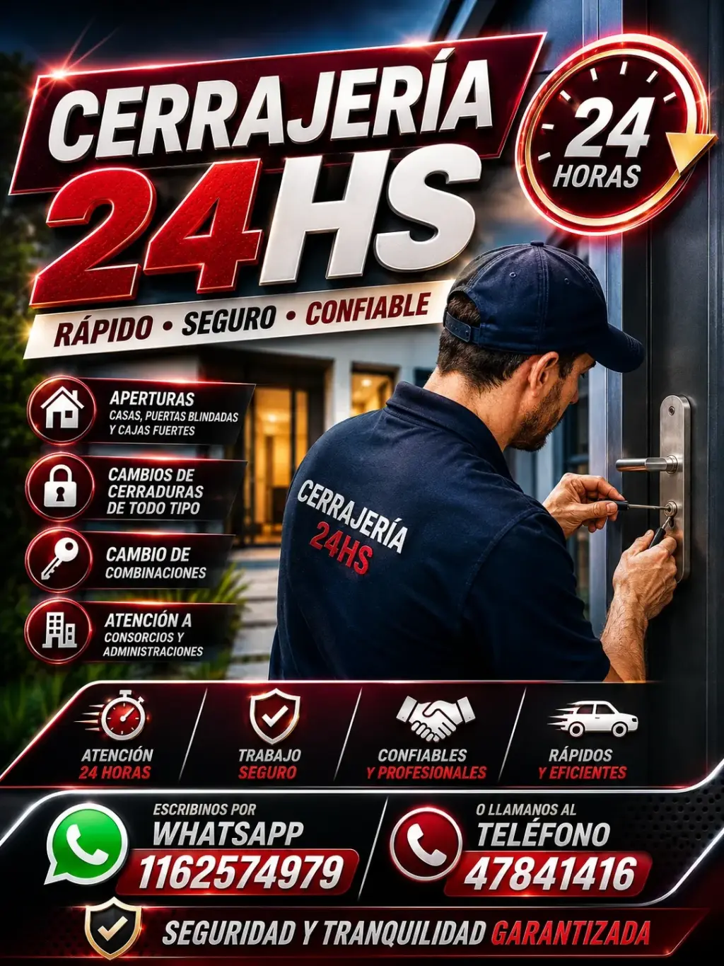 CERRAJERÍA 24HS - URGENCIAS A DOMICILIO CASAS Y AUTOS