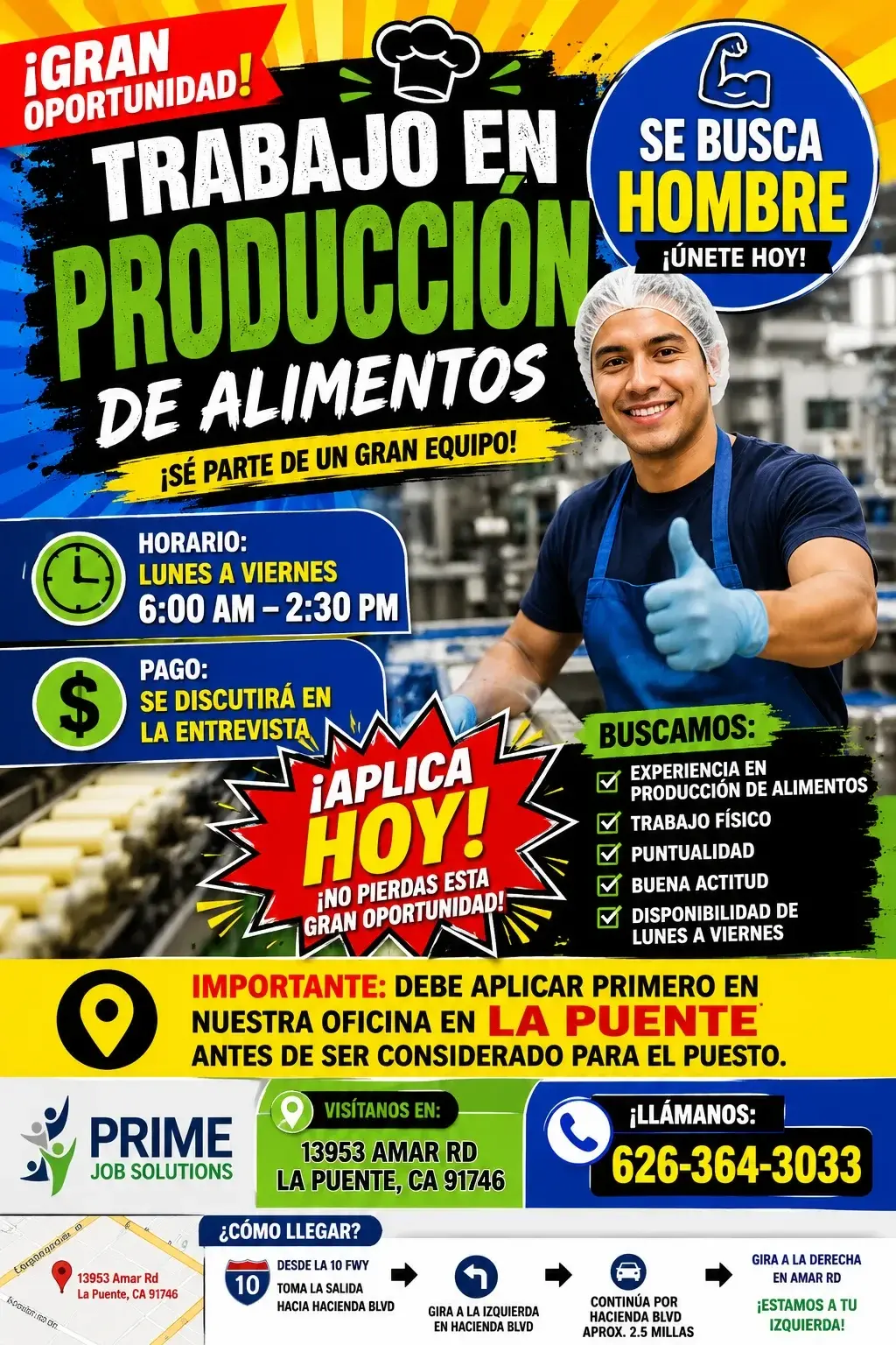 🚨 SE SOLICITA PERSONAL DE PRODUCCIÓN DE ALIMENTOS! 🚨
