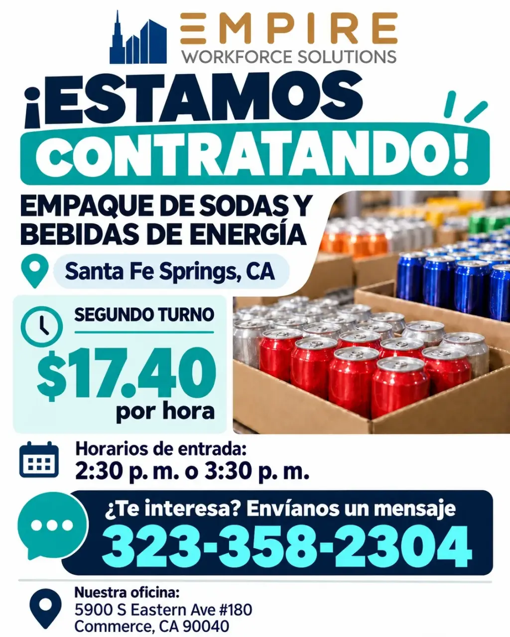 ¡Trabajo de empaque! Segundo turno en Santa Fe Springs CA 90670