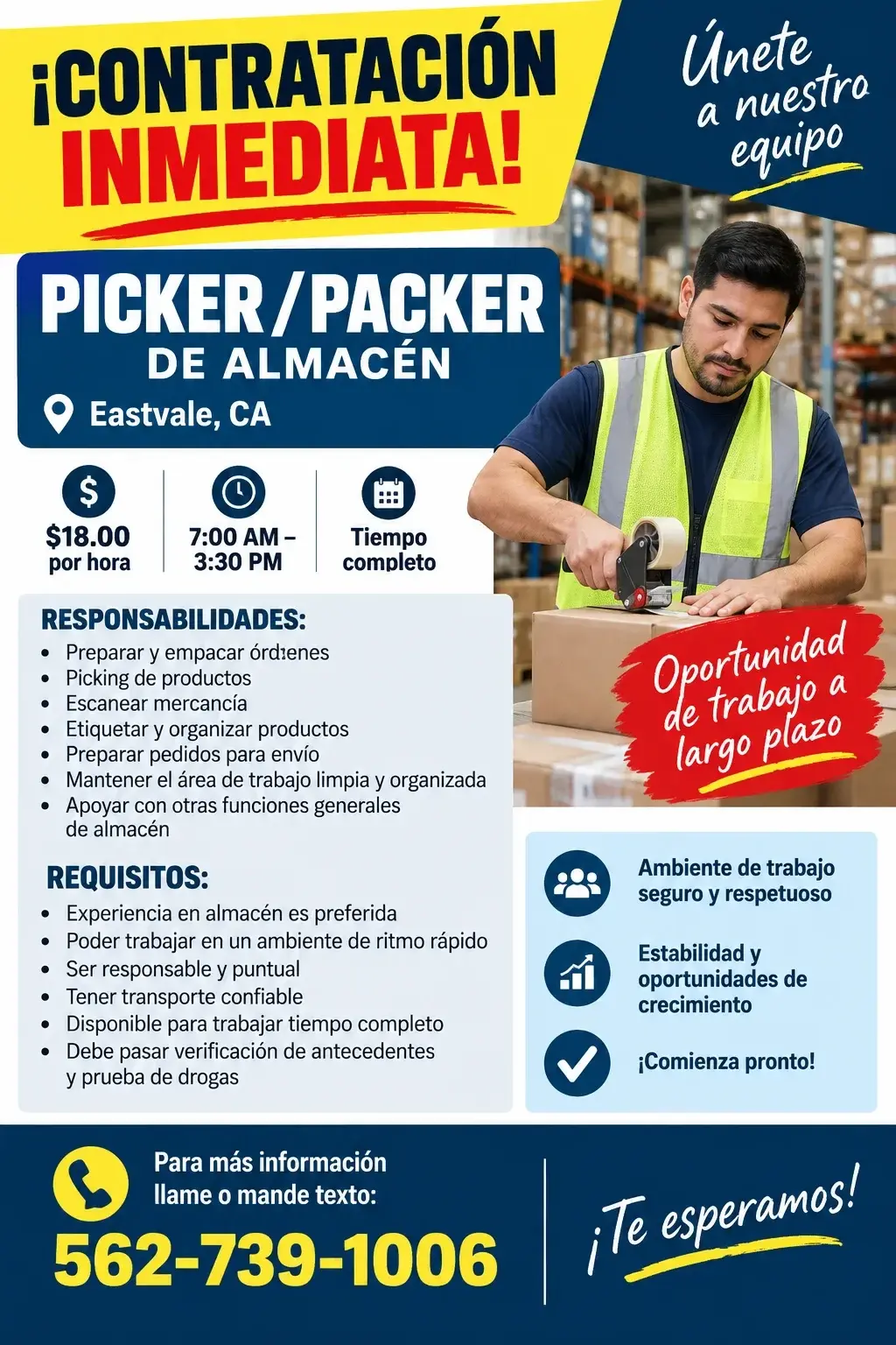 Trabajador de Almacén – Picking & Packing | $18/Hora