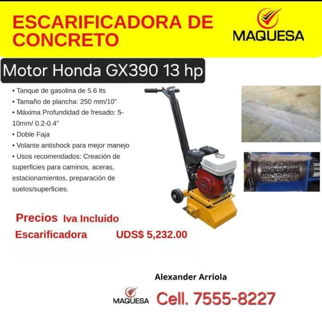 Escarificadora para Concreto JF-HONDA GX390 13 hp.