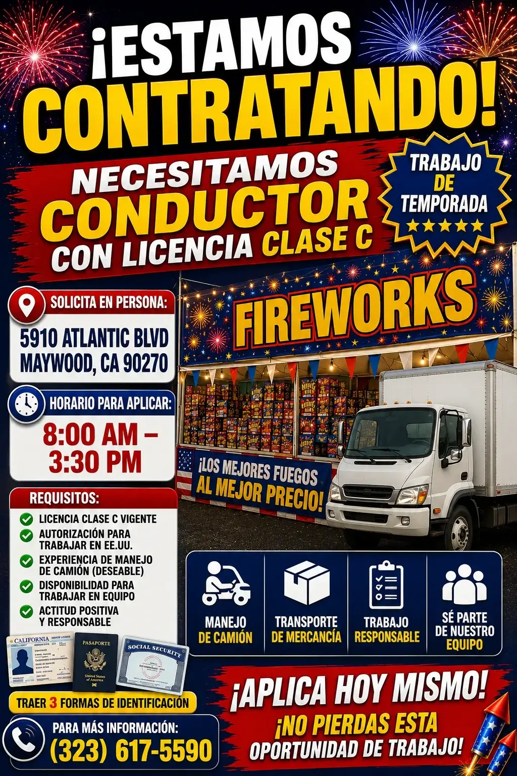 Oportunidad de Empleo: Conductor con Licencia Clase C / Ayudantes
