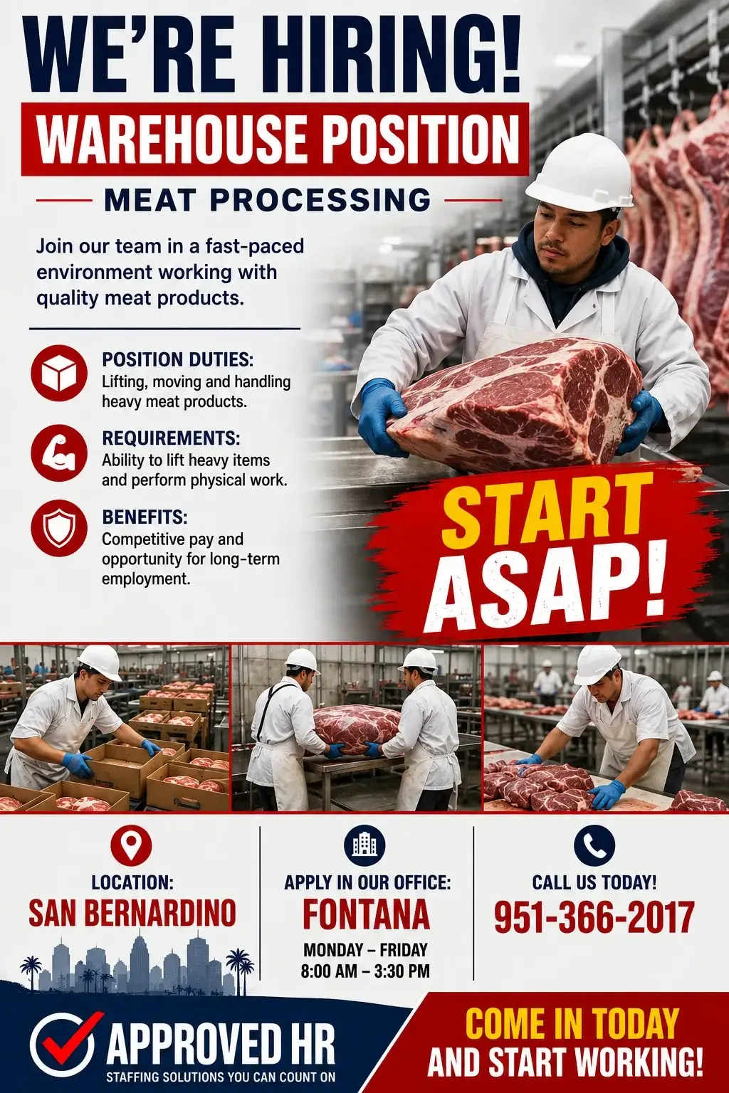 ¡ESTAMOS CONTRATANDO! PUESTO EN ALMACÉN PROCESAMIENTO DE CARNE