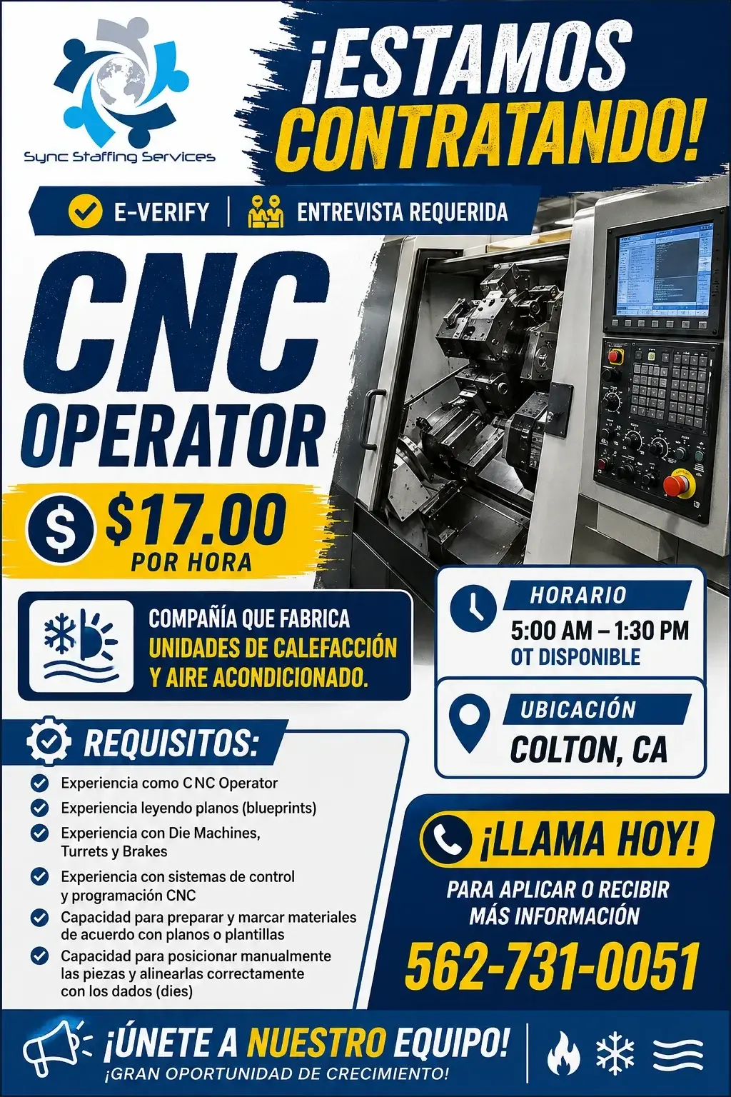 🚨 **¡ESTAMOS CONTRATANDO! – CNC OPERATOR** 🚨