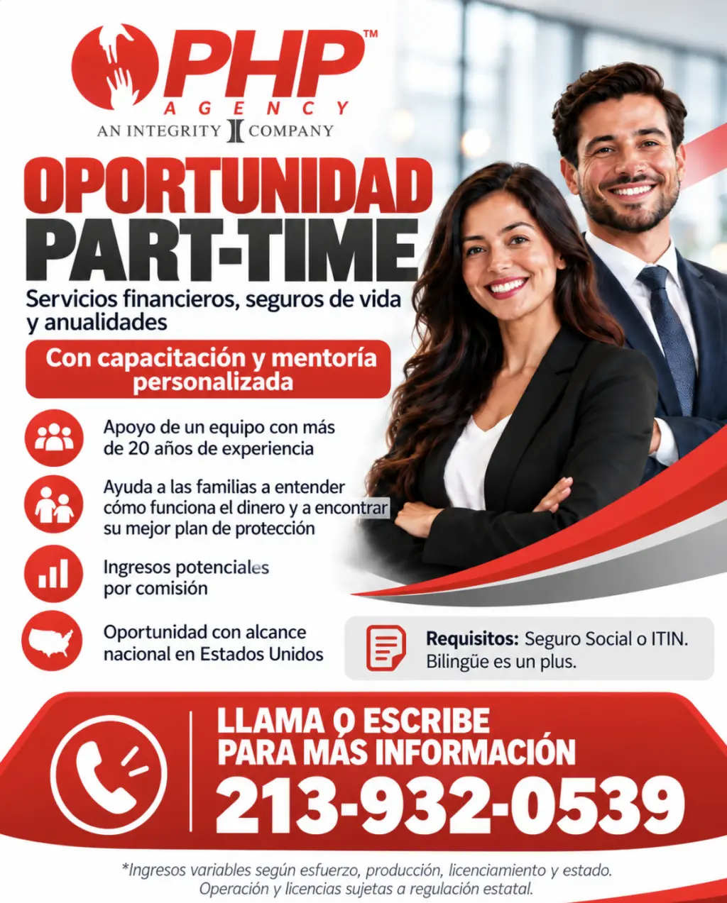Oportunidad de Servicios Financieros a Tiempo Parcial