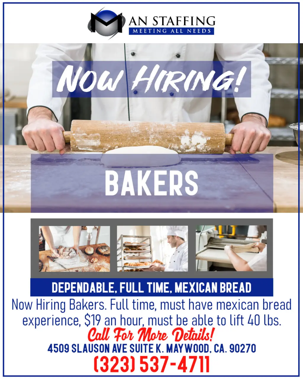 Now Hiring Bakers/Panaderos - Full Time Position