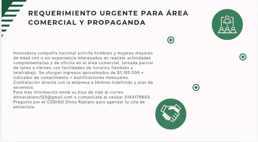 REQUERIMIENTO URGENTE PARA ÁREA COMERCIAL Y PROPAGANDA