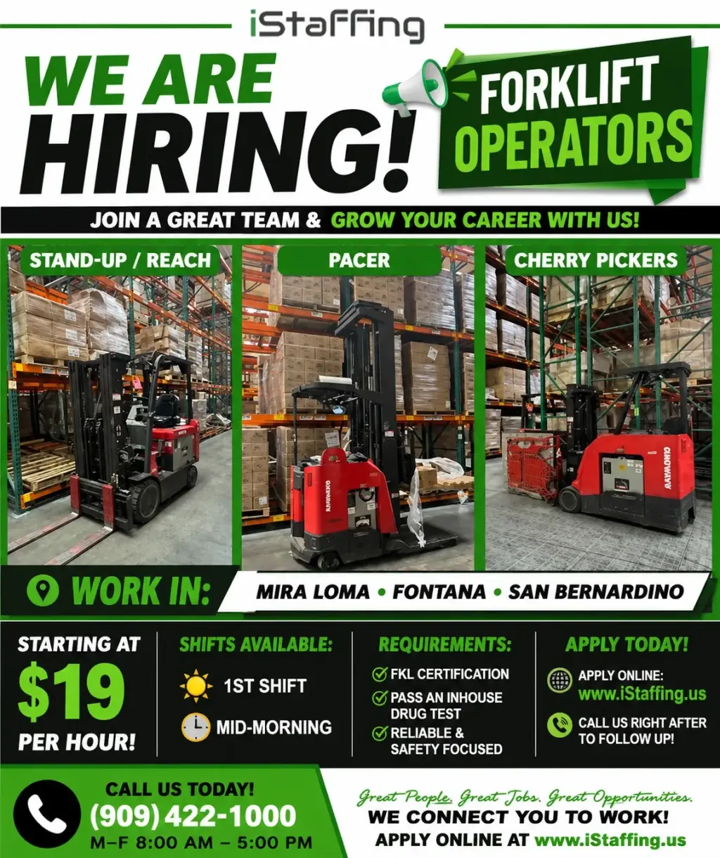 NOW HIRING: FORKLIFT DRIVERS | $19+/HR!