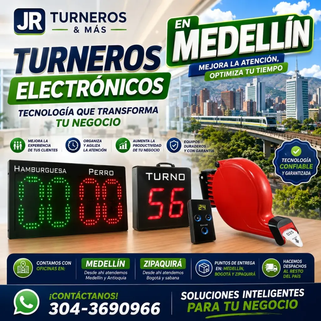 EN MEDELLÍN - TURNEROS ELECTRÓNICOS OFICINAS - PUNTOS COMIDA RÁPIDA