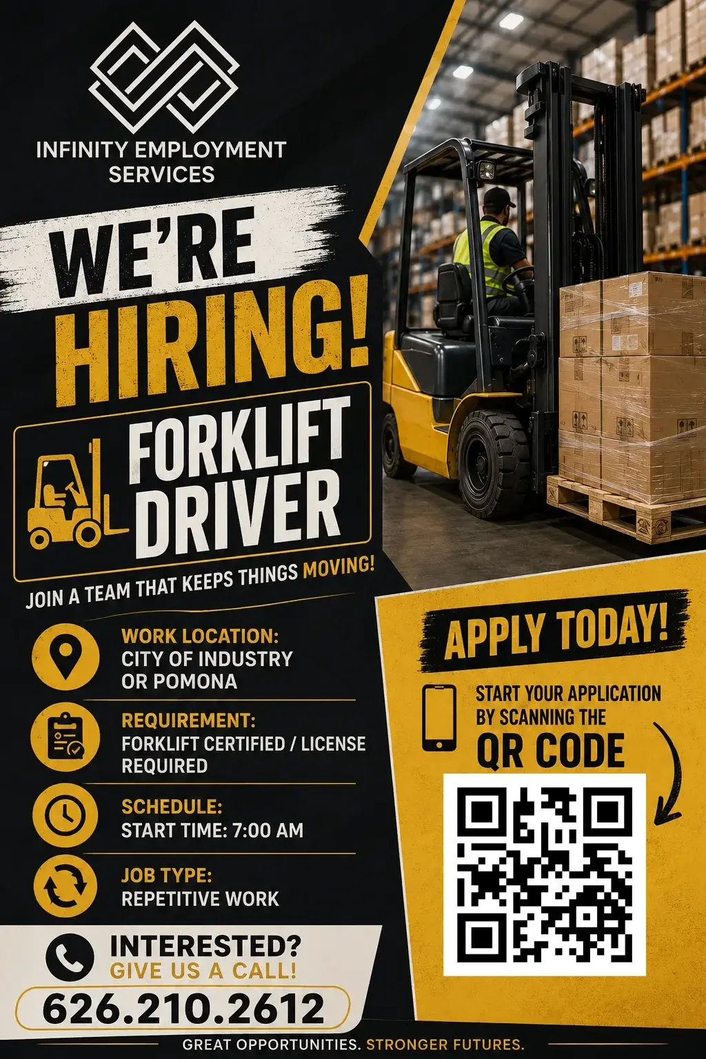FORKLIFT DRIVERS NEEDED IN CITY OF INDUSTRY & POMONA