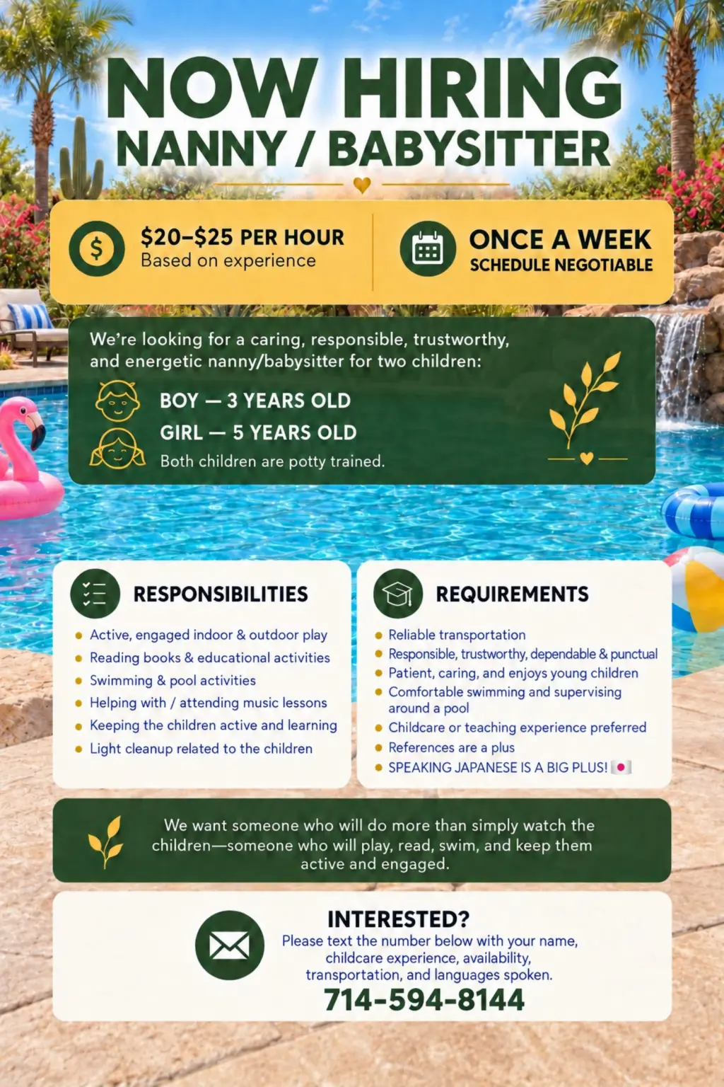 Nanny/Babysitter Wanted – Flexible Schedule