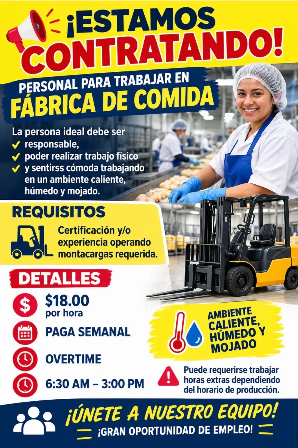 TRABAJO DISPONIBLE EN FABRICA DE COMIDA EN IRVINE!