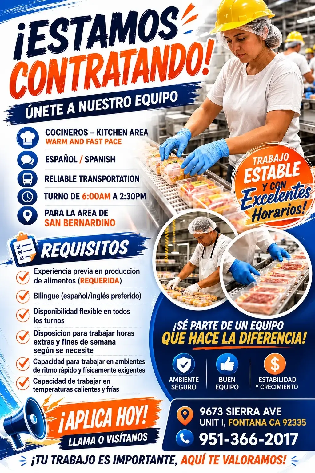 ¡ESTAMOS CONTRATANDO! ÚNETE A NUESTRO EQUIPO Cocineros – Kitchen Area