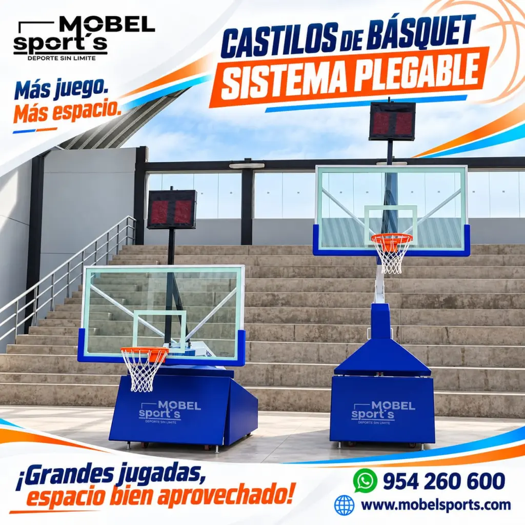 Castillo de básquet con sistema plegable
