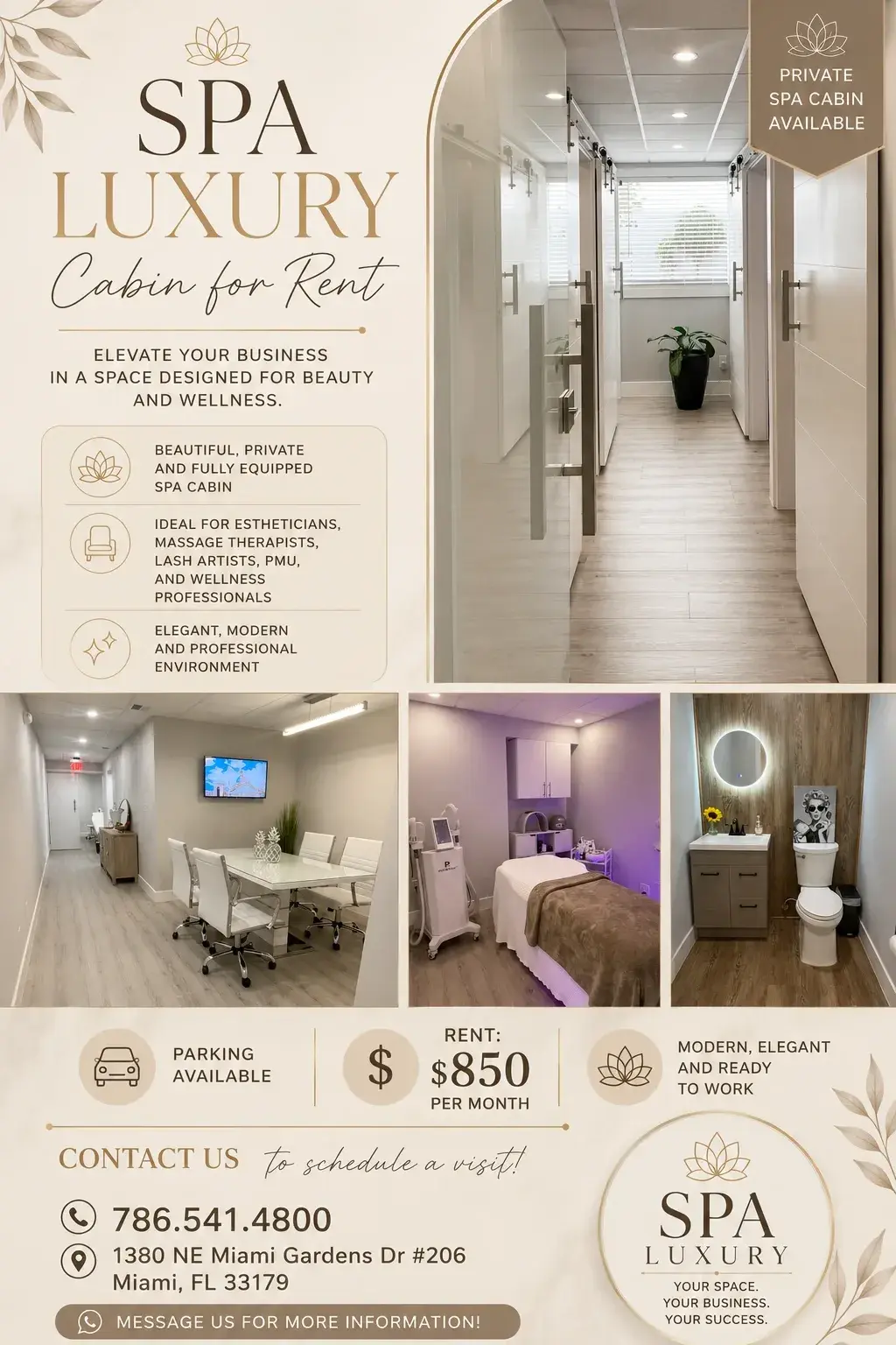 Private luxury spa cabin for rent