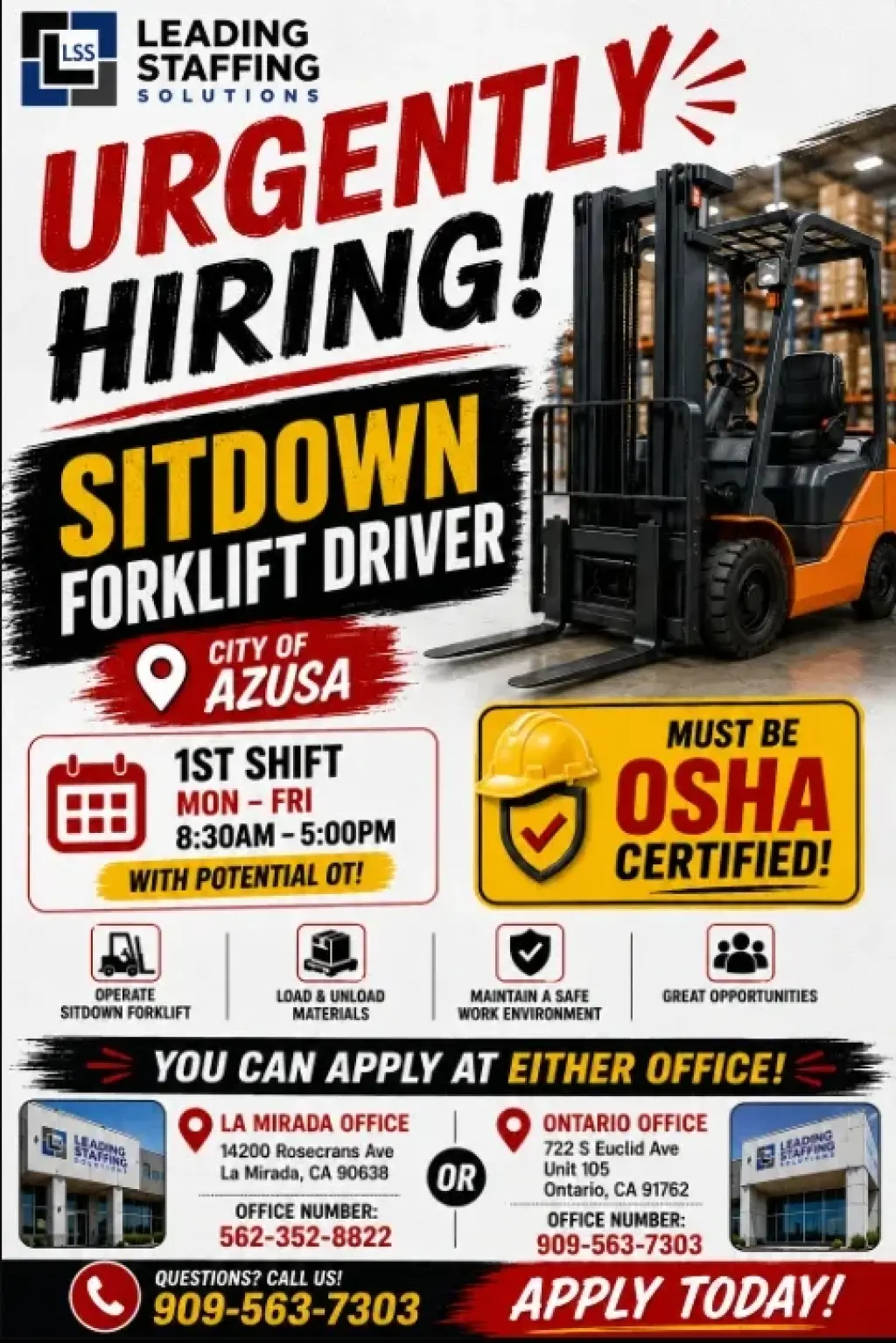 Urgentemente Ocupamos Sitdown Forklift Drivers