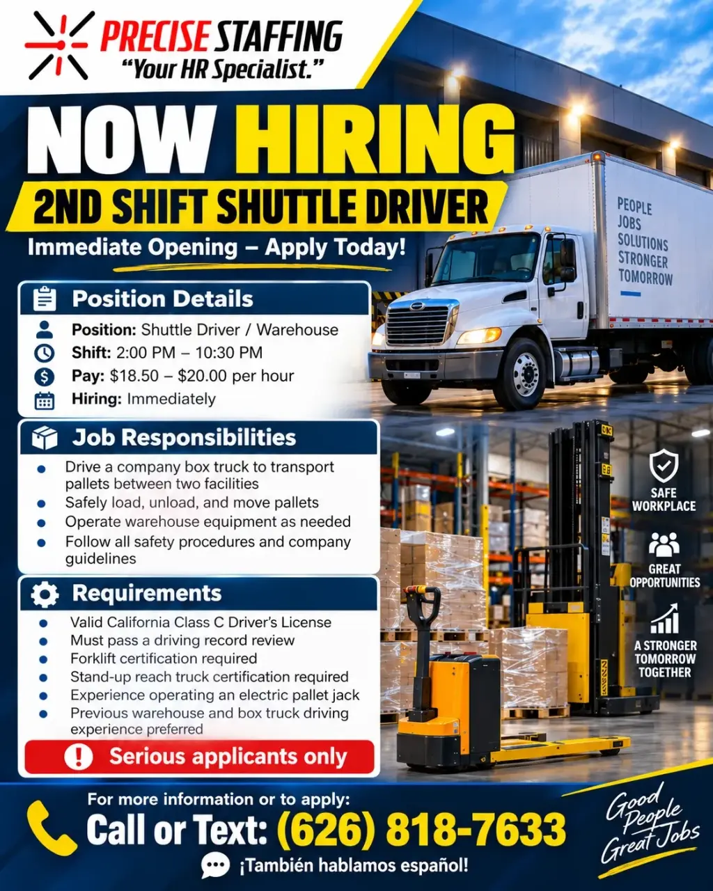 NOW HIRING – SHUTTLE DRIVER (2ND SHIFT)