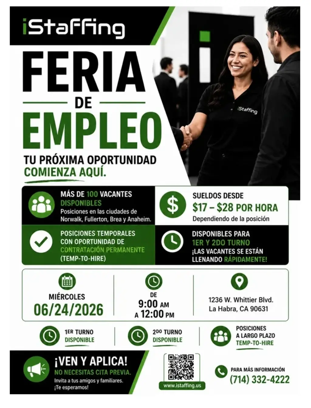 Feria De Trabajo - 100 posiciones disponibles!