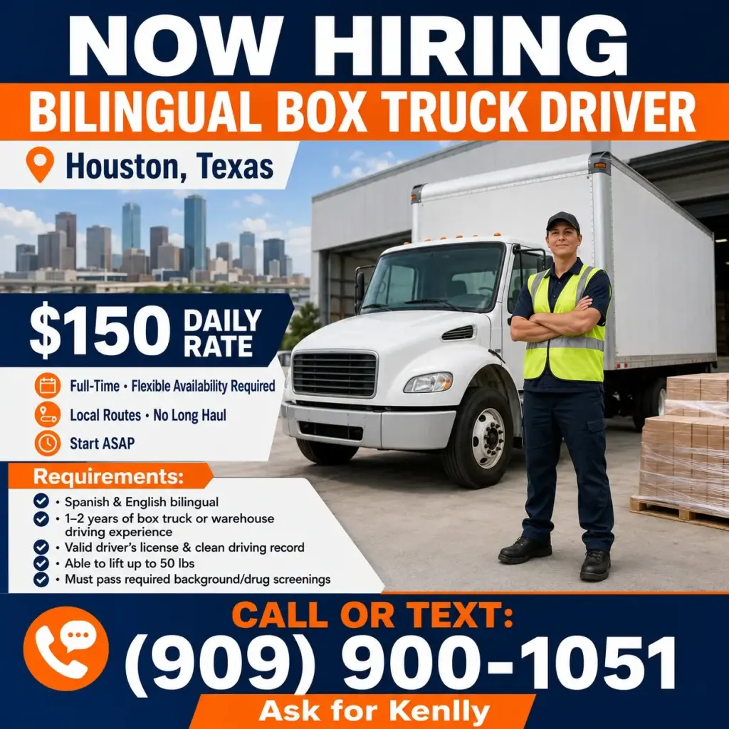 🚚 NOW HIRING: BOX TRUCK DRIVER – HOUSTON, TX 🚚