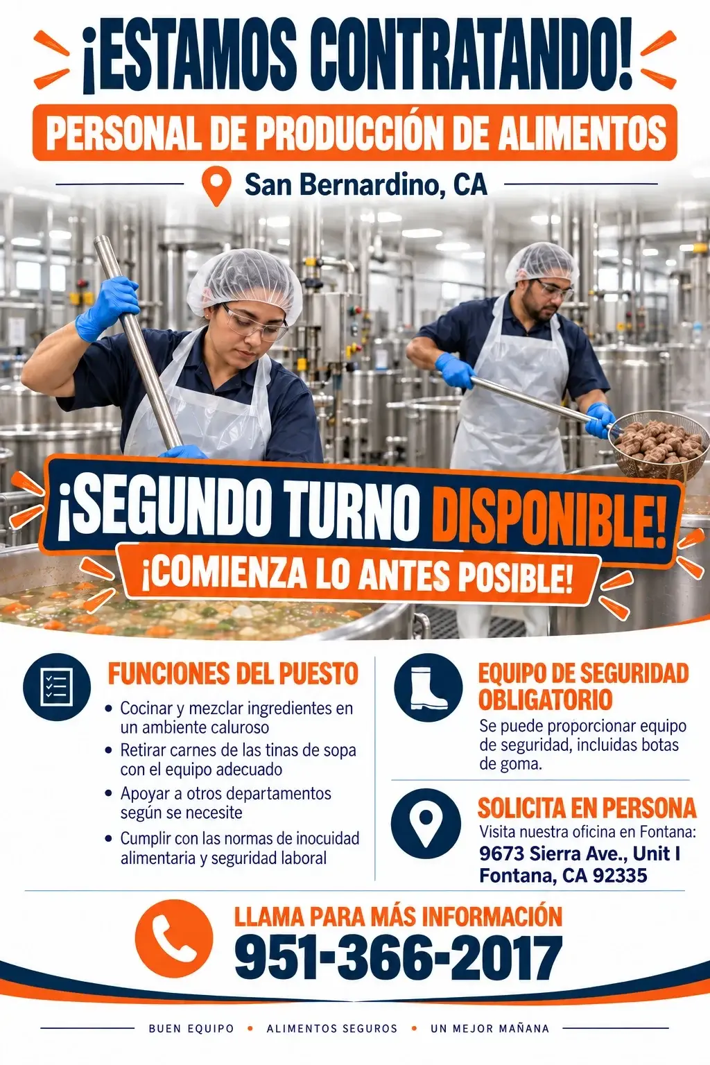 Estamos contratando personal de produccion de alimentos.